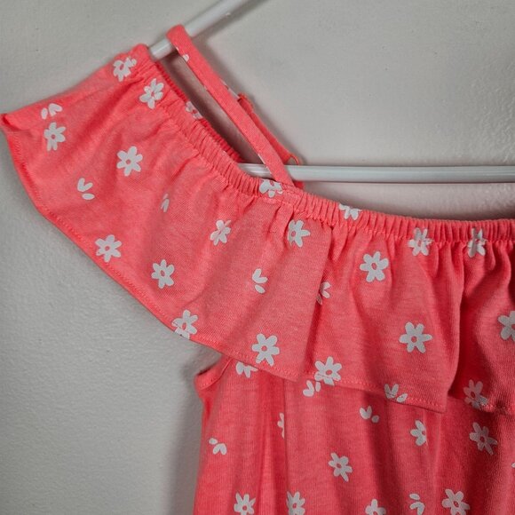 Girls Coral Ruffle Floral Dress Smocked Waist & Shoulder Straps Size Large 10-12 - Picture 7 of 10